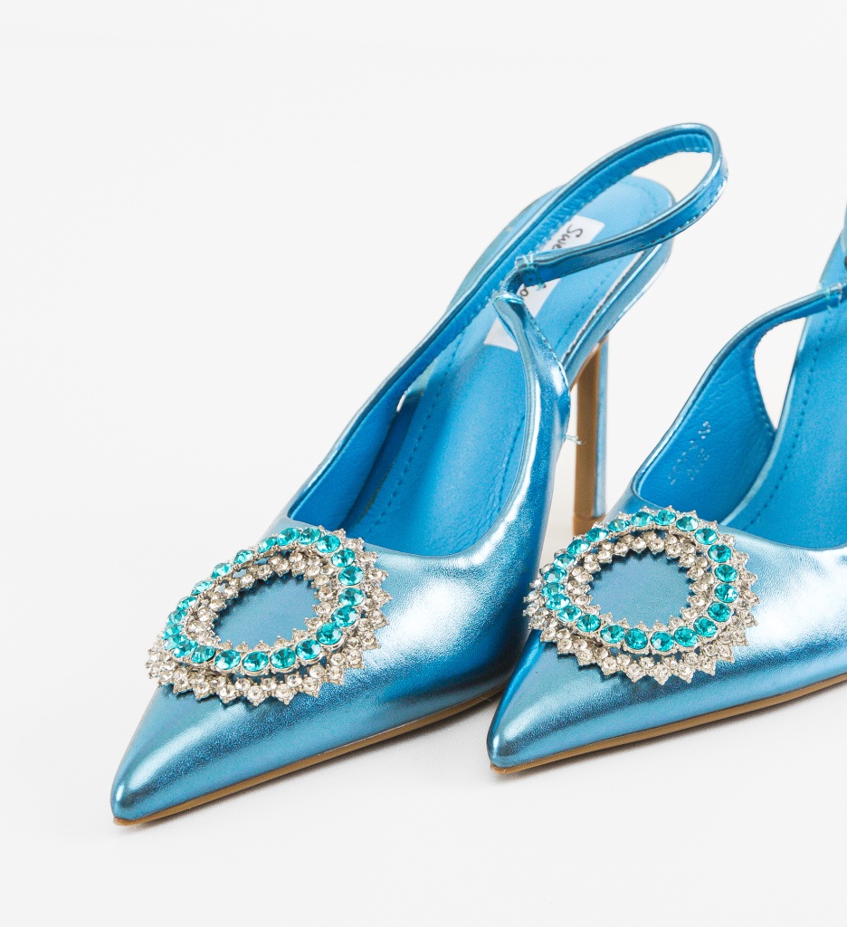 Pantofi dama Monic Albastri cu toc elegant - imagine 5