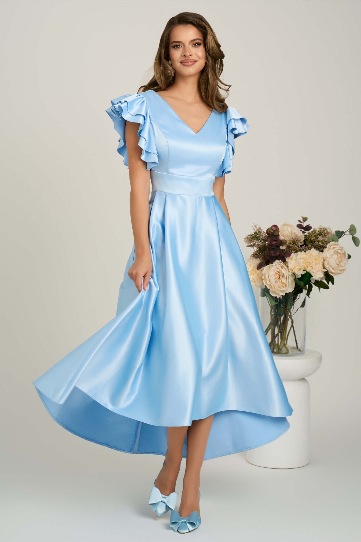 Rochie Midi Eleganta din Tafta cu Volanase