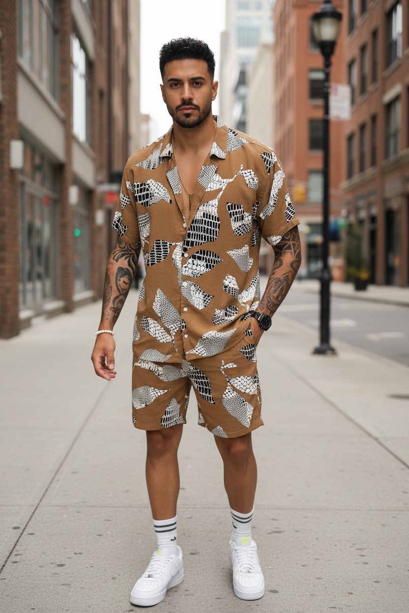 Compleu Barbat Vara | Camasa Imprimeu + Pantaloni - imagine 2