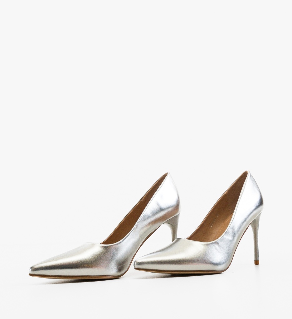 Pantofi Stiletto Neybar Argintii Eleganți - imagine 6