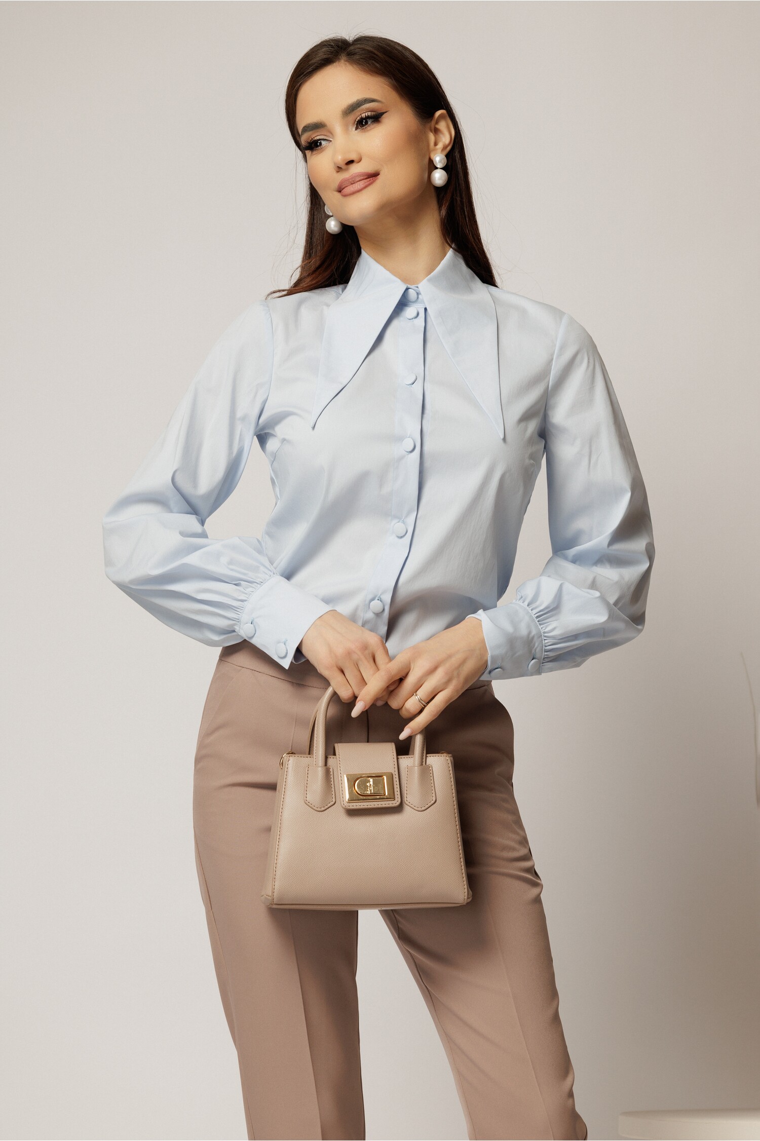 Cămăși Bărbați Poplin Bleu Croi Cambrat Elegantă