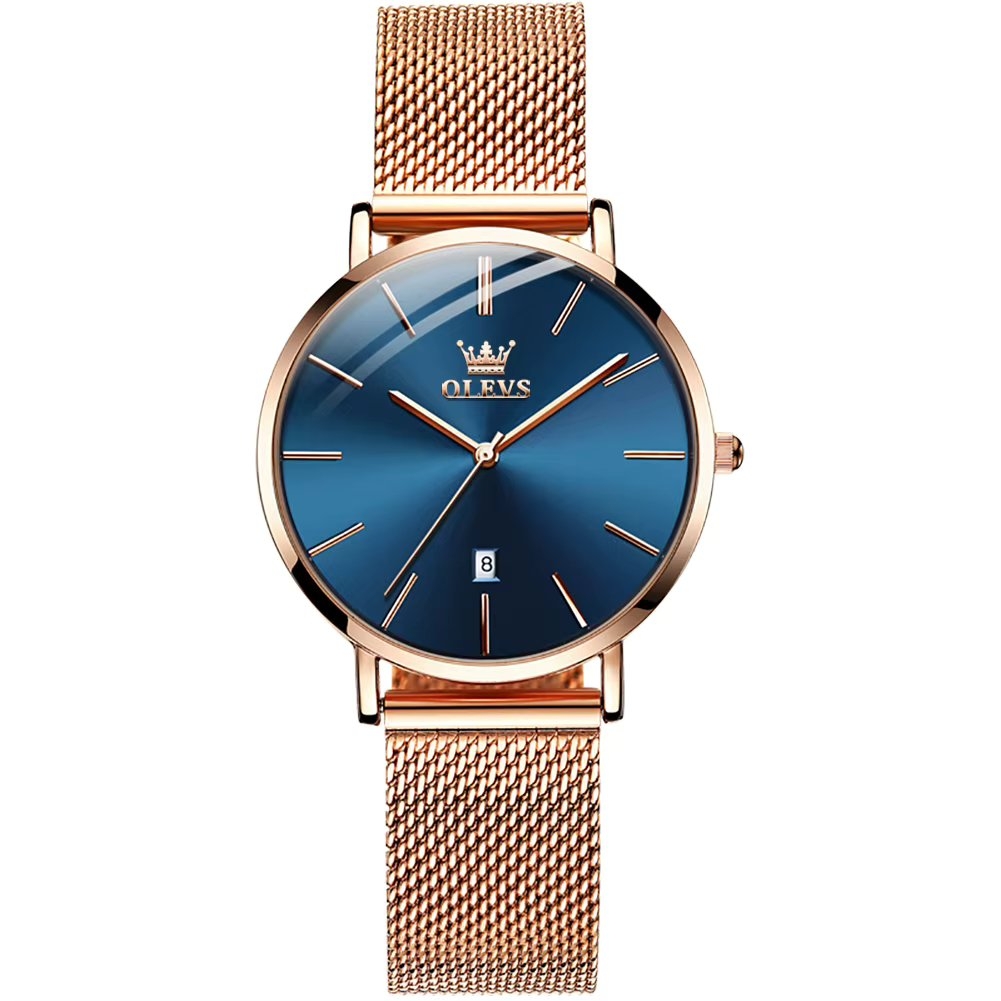 Ceas Olevs Damă Rose Gold, Cadran Albastru
