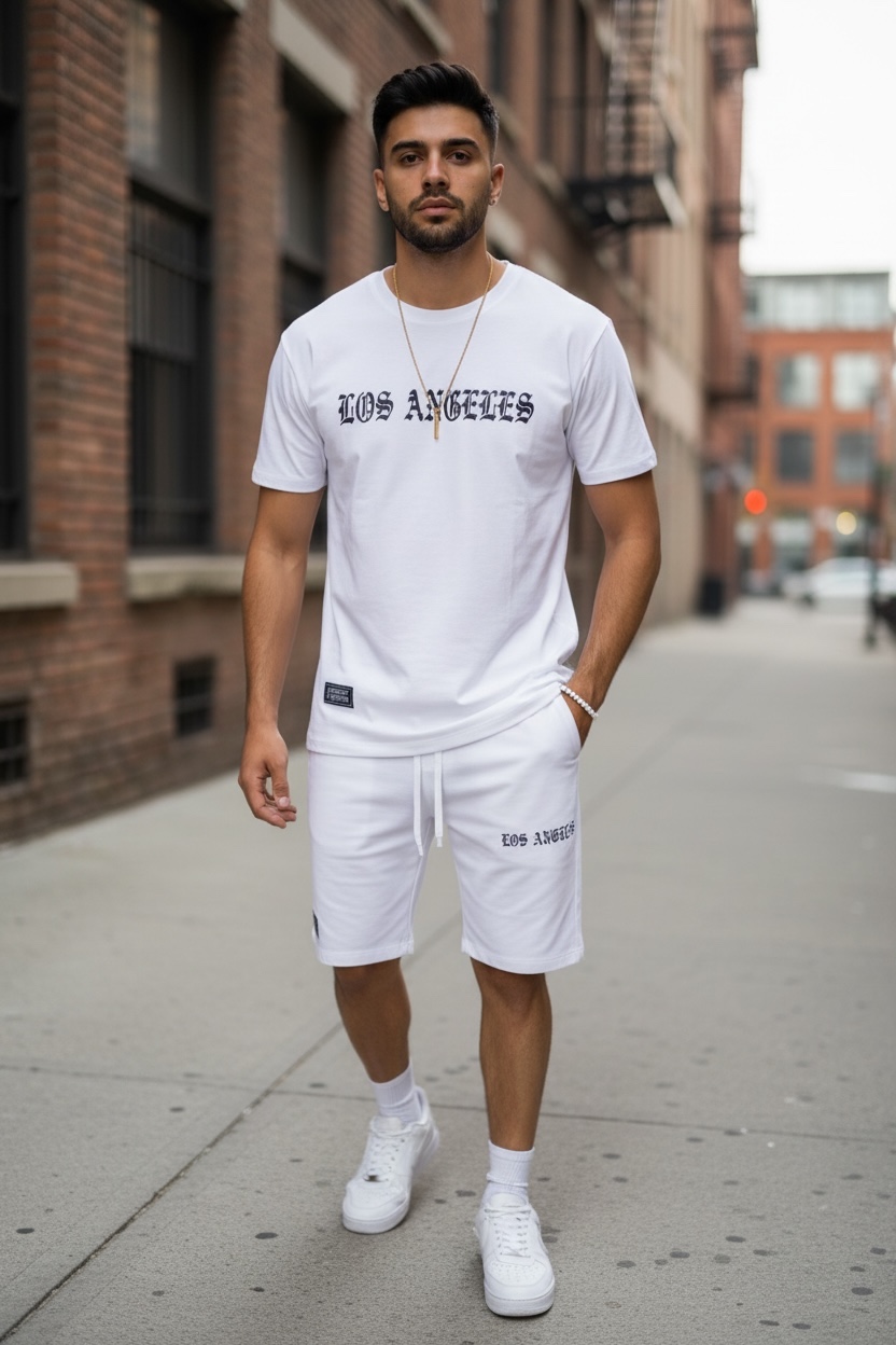 Compleu Vara Alb | Tricou si Pantaloni Lejeri - imagine 2