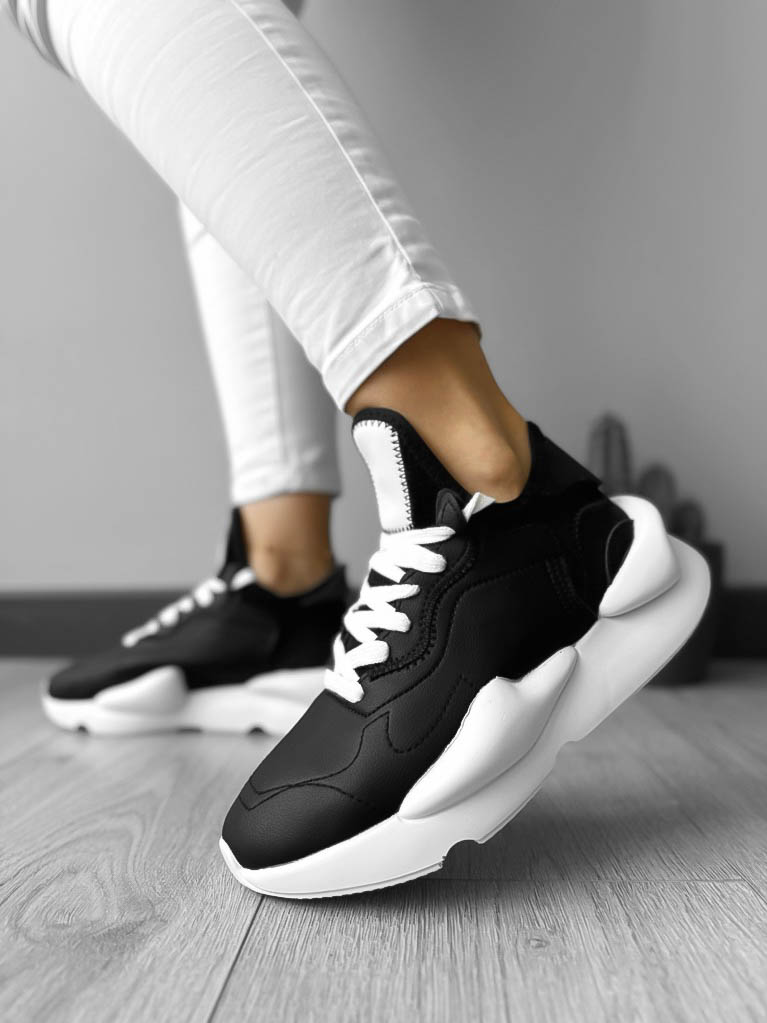 Adidasi Casual Negri cu Talpa Alba - Confort Maxim