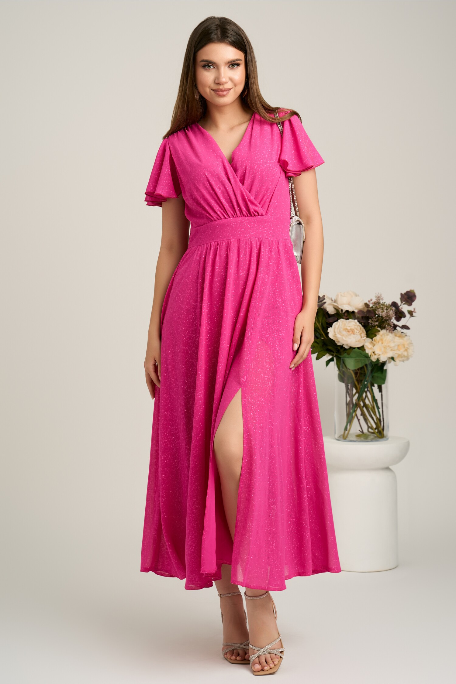 Rochie Lunga Eleganta Fucsia Glitter Moze