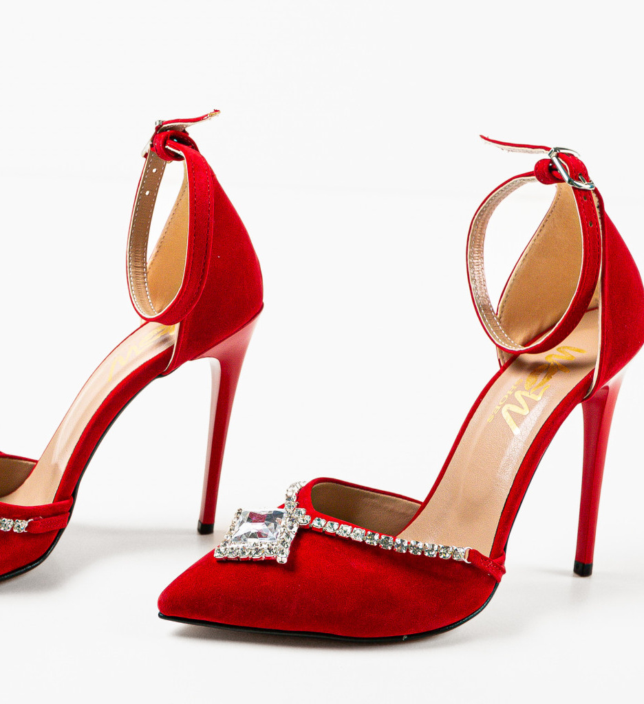 Pantofi Dalvanyos Rosii cu Toc Elegant - imagine 5