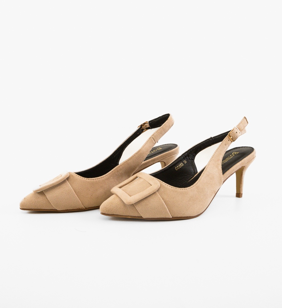 Pantofi Dama Luleo Bej cu Toc Eleganți - imagine 4