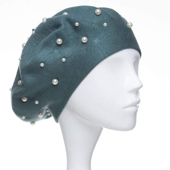 Shopika Bereta Verde cu Perle - Stil Clasic - imagine 1
