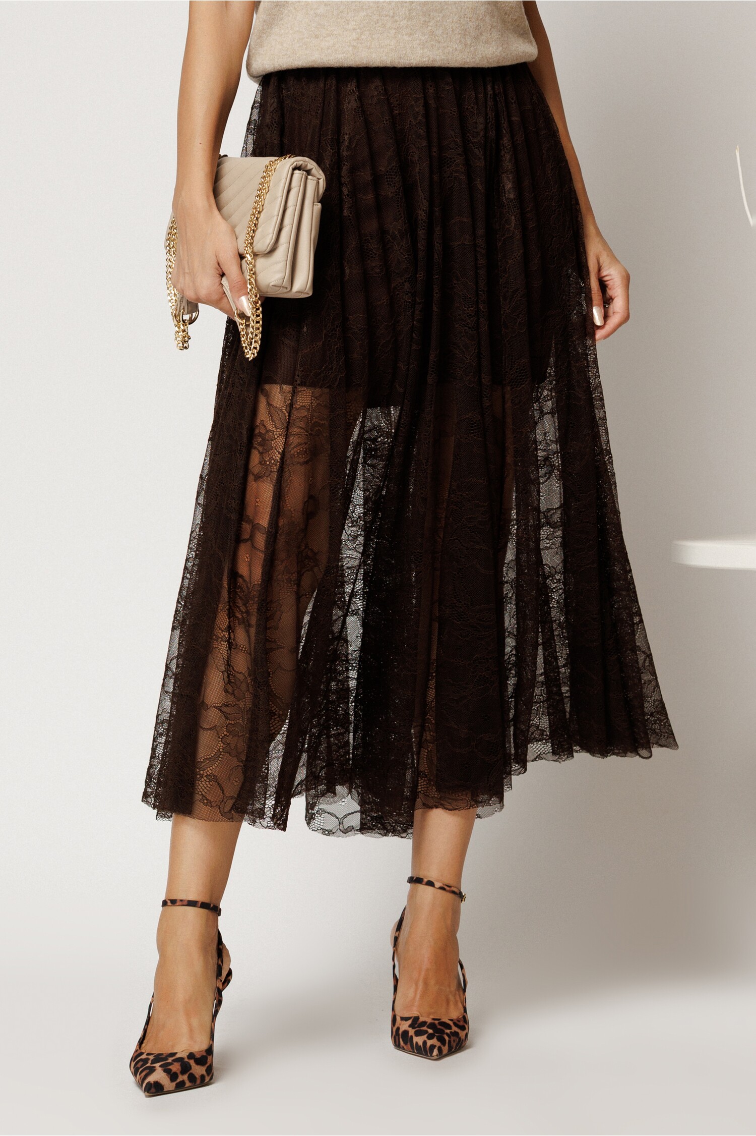 Fusta Midi Dantela Maro Clos cu Elastic