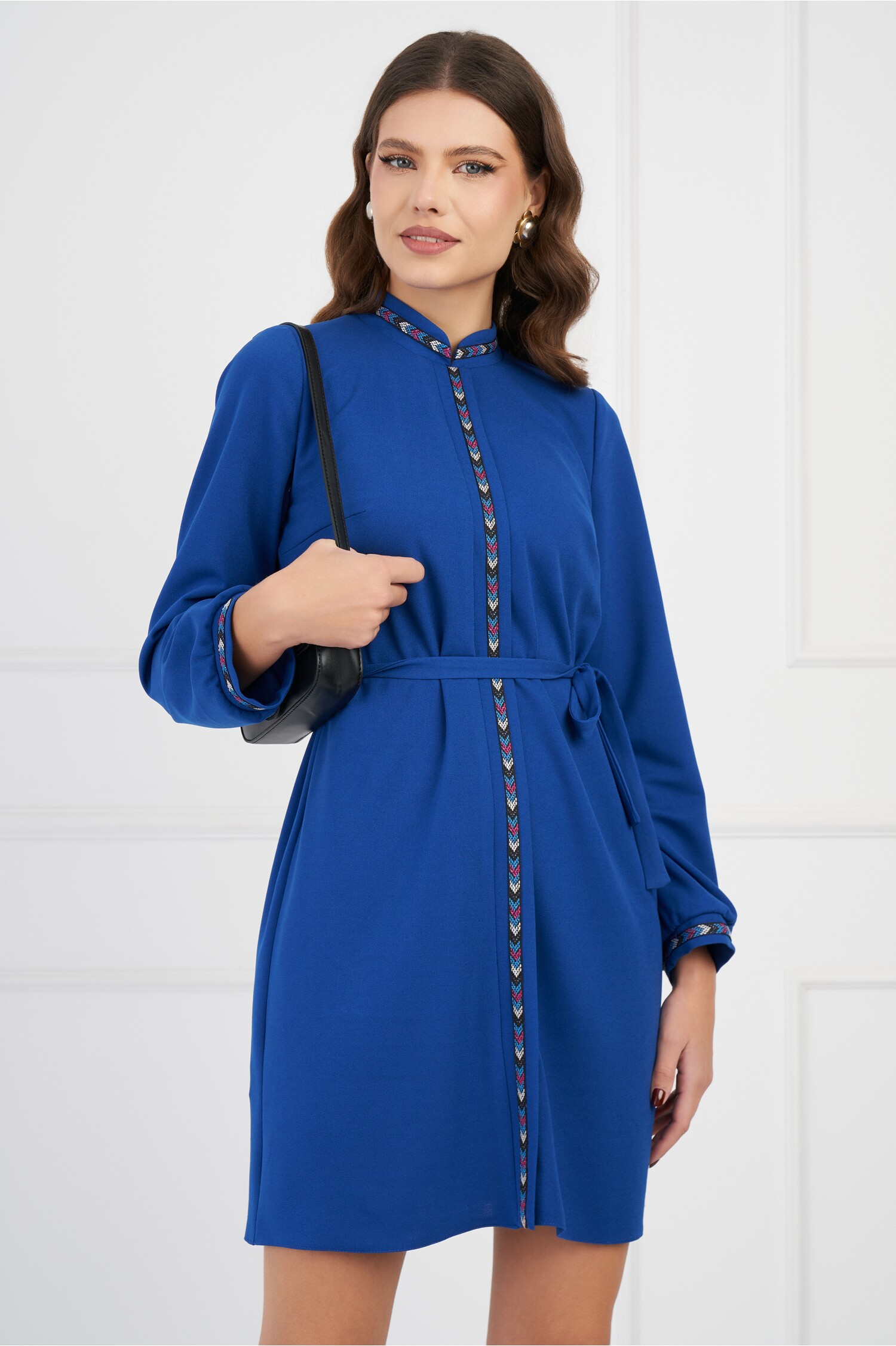 Rochie Moze Albastra cu Banda Decorativa