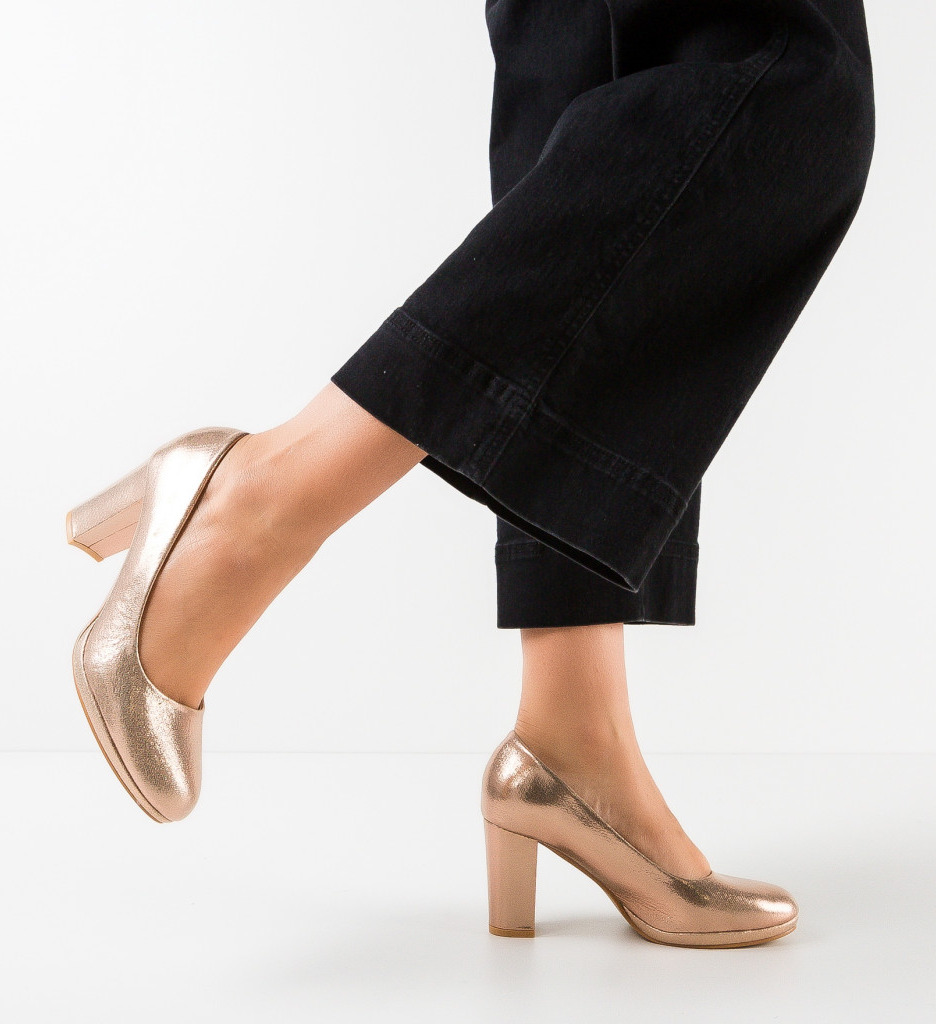 Pantofi Dama Auri cu Toc Eleganti Izpo - imagine 3
