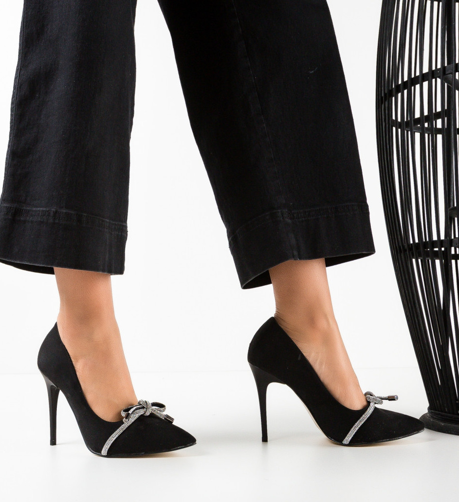 Pantofi Kroba Negri Eleganți cu Toc - imagine 3