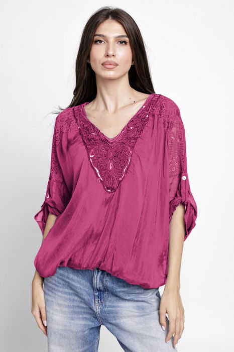 Bluza Eleganta Magenta cu Broderie - Shopika