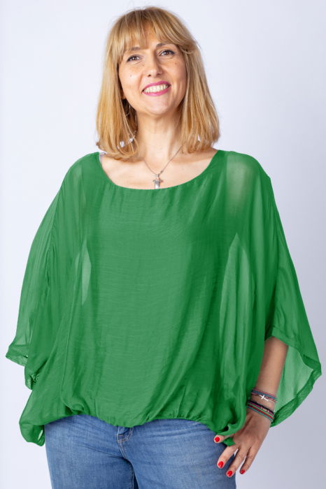 Bluza verde Shopika din mătase și vâscoză