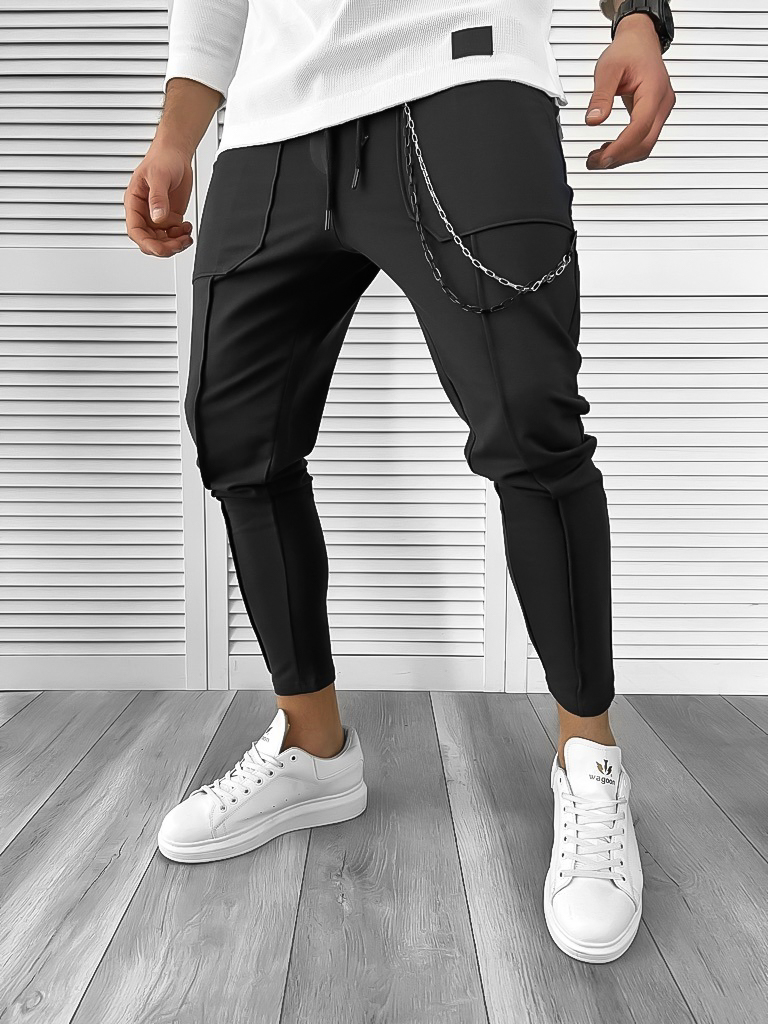 Pantaloni Trening Negri Conici Moderni