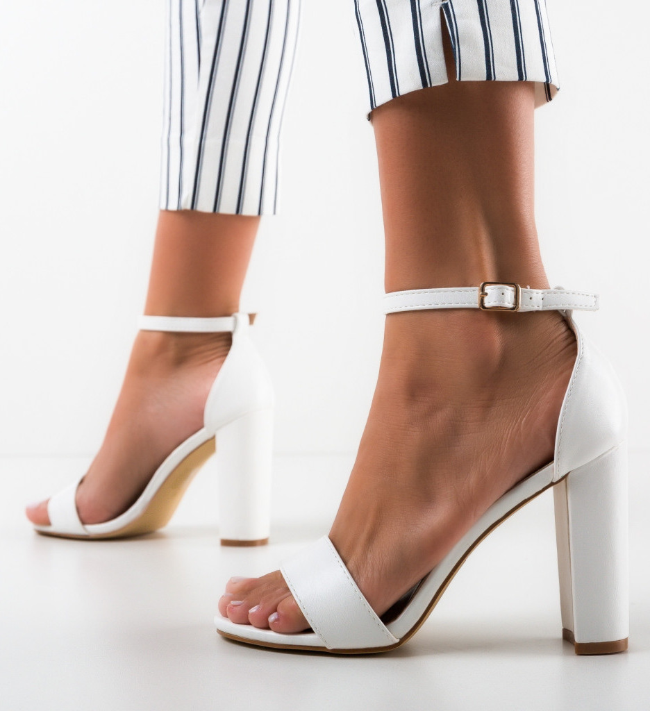 Sandale Nere Albe Elegante cu Toc - imagine 4