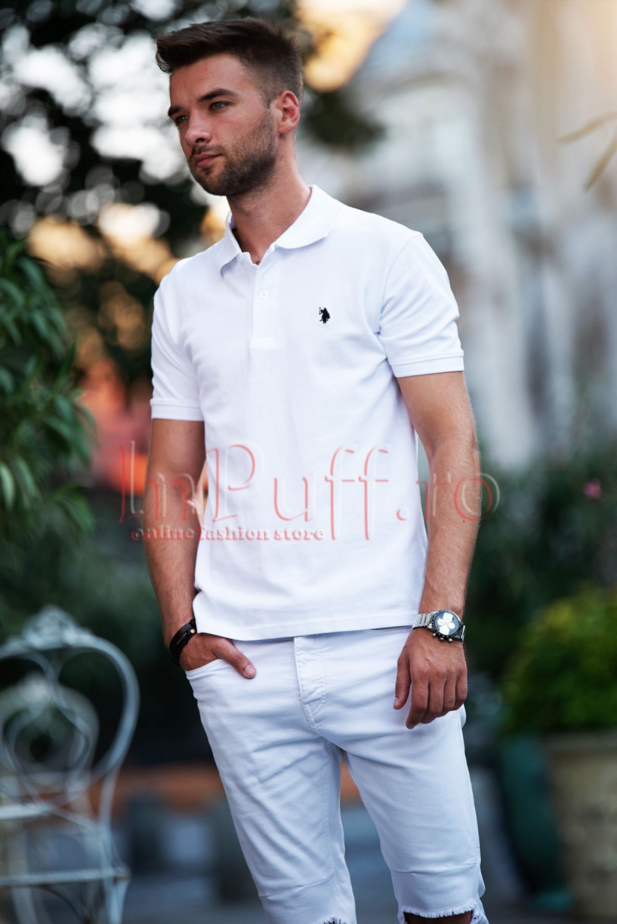 Tricou Polo Inpuff Alb 100% Bumbac
