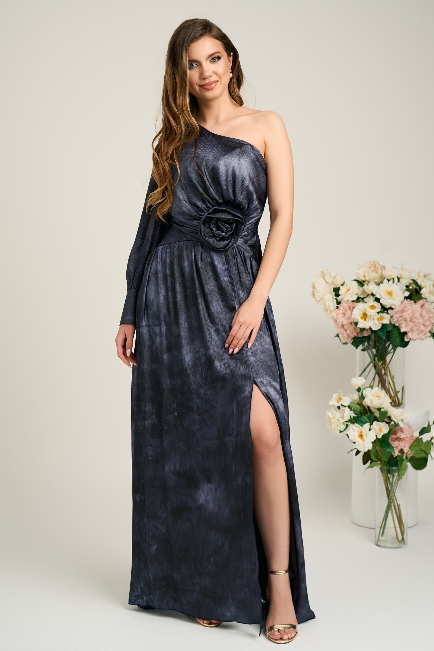 Rochie Satin Bleumarin Eleganță Unică