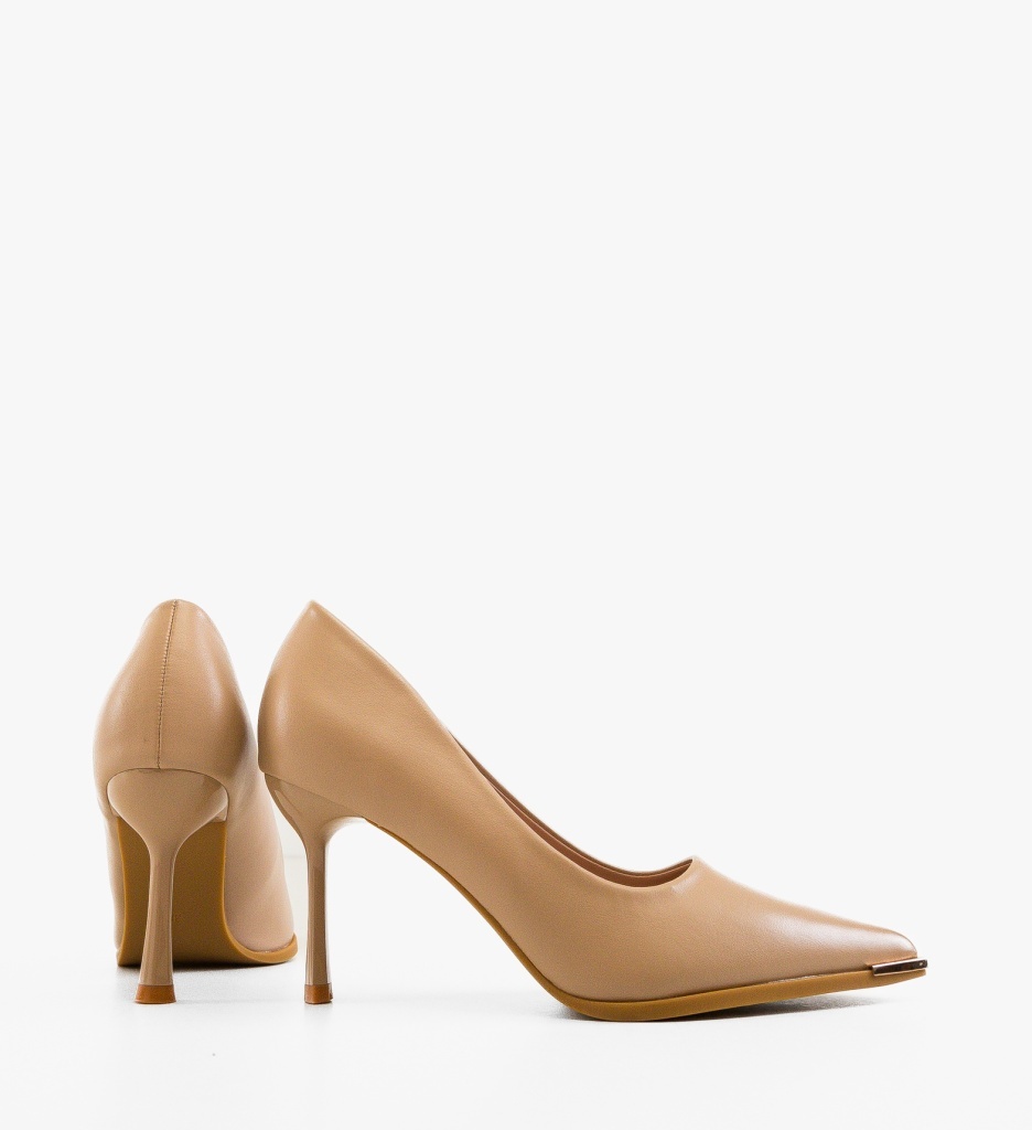 Pantofi dama Bilma Bej eleganți cu toc - imagine 3