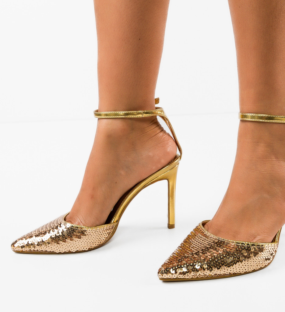 Pantofi Dama Zhelimi Aurii cu Toc Eleganti - imagine 3