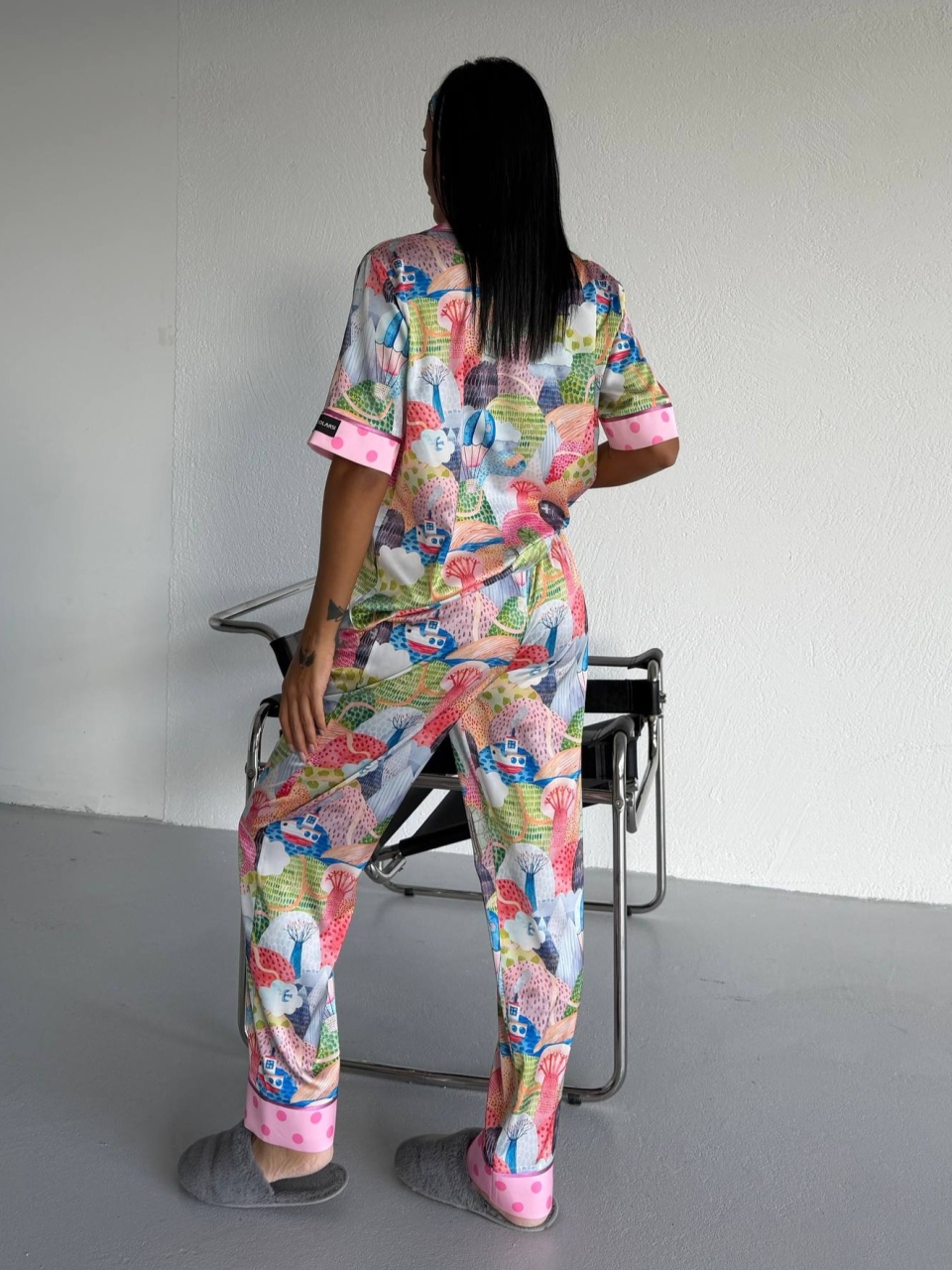 Set Pijama Dama 2 Piese Delis cu Nasturi, Satin Mat - imagine 5
