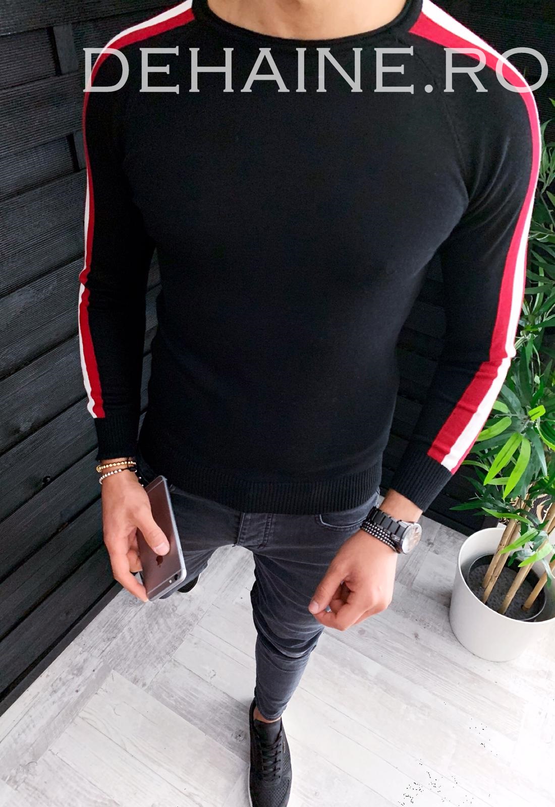 Bluza Barbati Slim Fit Neagra Bumbac Eleganta