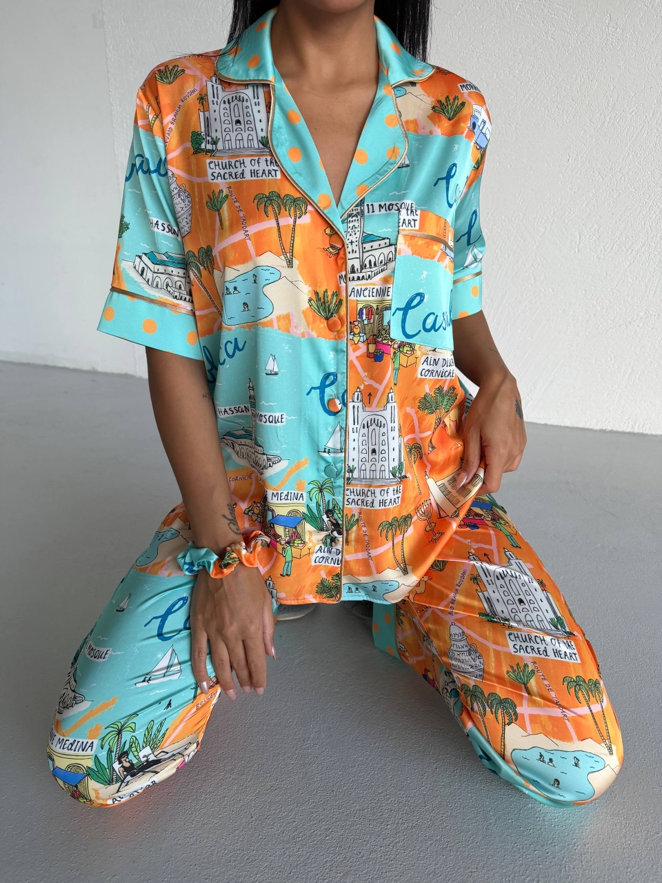 Set Pijama Delis 2 Piese Satin Mat și Elastic - imagine 8
