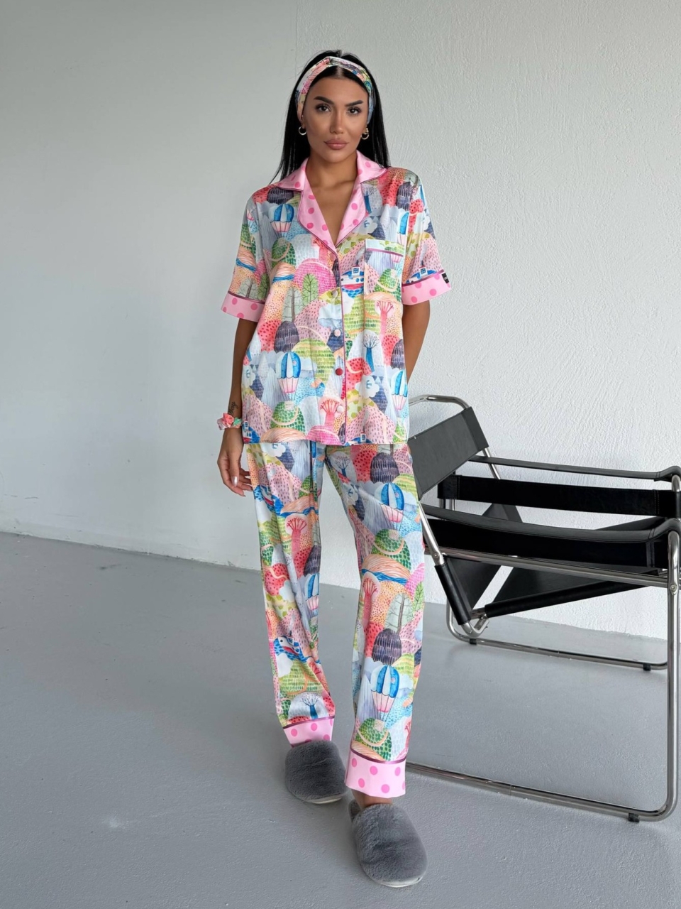 Set Pijama Dama 2 Piese Delis cu Nasturi, Satin Mat