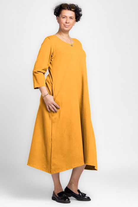 Rochie Pierino galbenă A-line din jerseu elastic