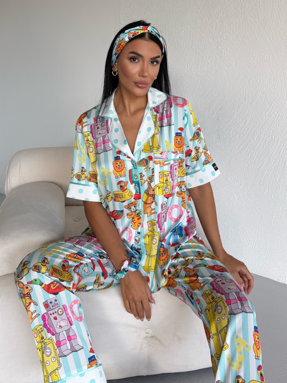 Set Pijama Dama 2 Piese Delis – Imprimeu Multicolor - imagine 2
