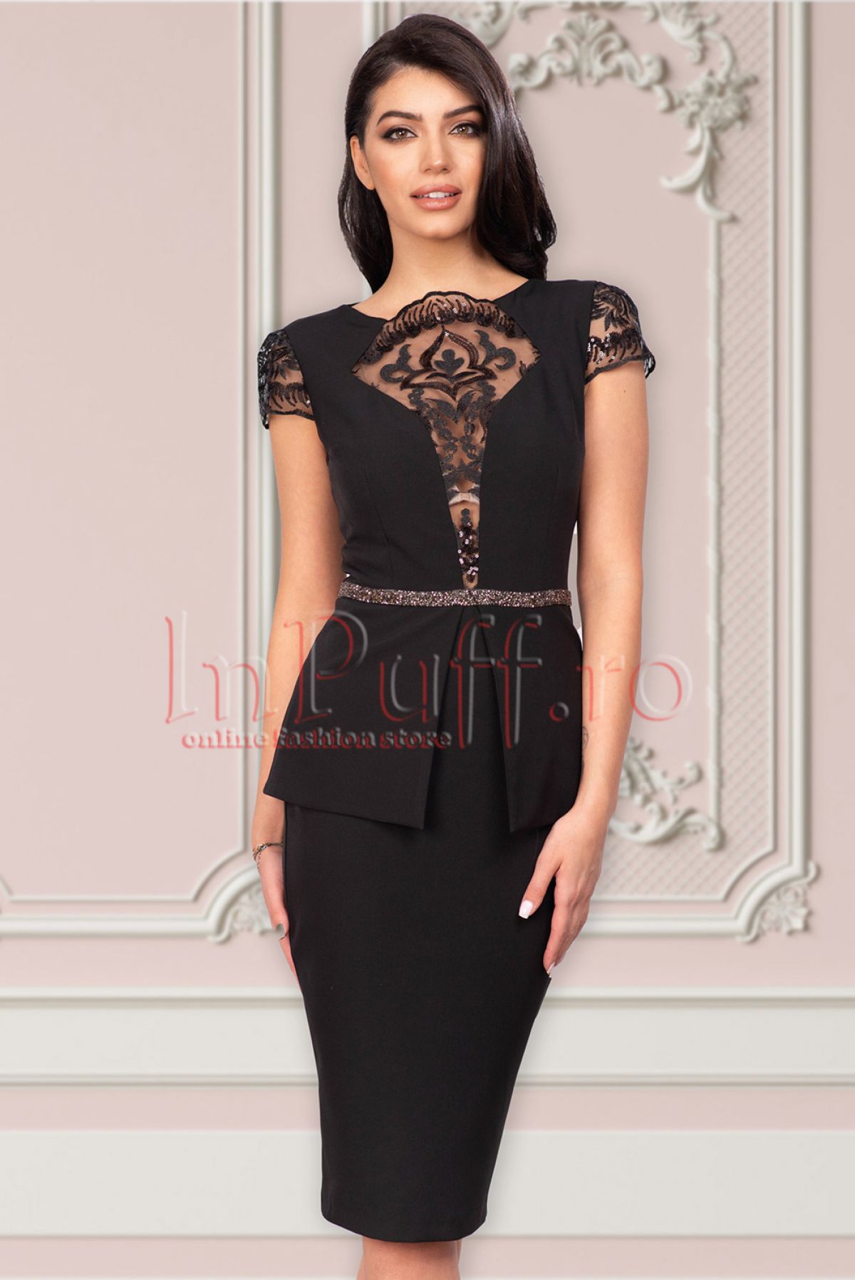 Rochie MBG neagra eleganta cu strasuri - imagine 1