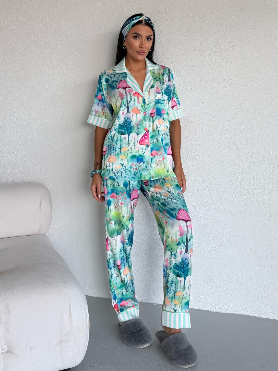 Set Pijama Dama 2 Piese Delis Satin Mat - imagine 2