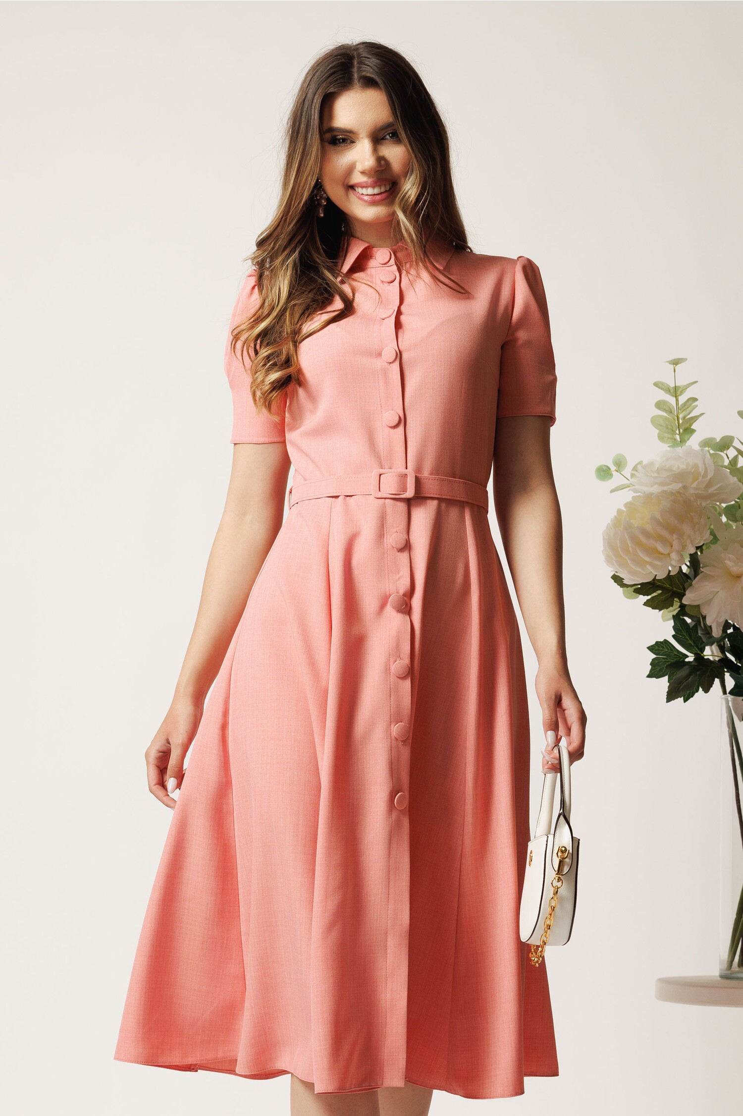Rochie DY Fashion roz clos cu curea
