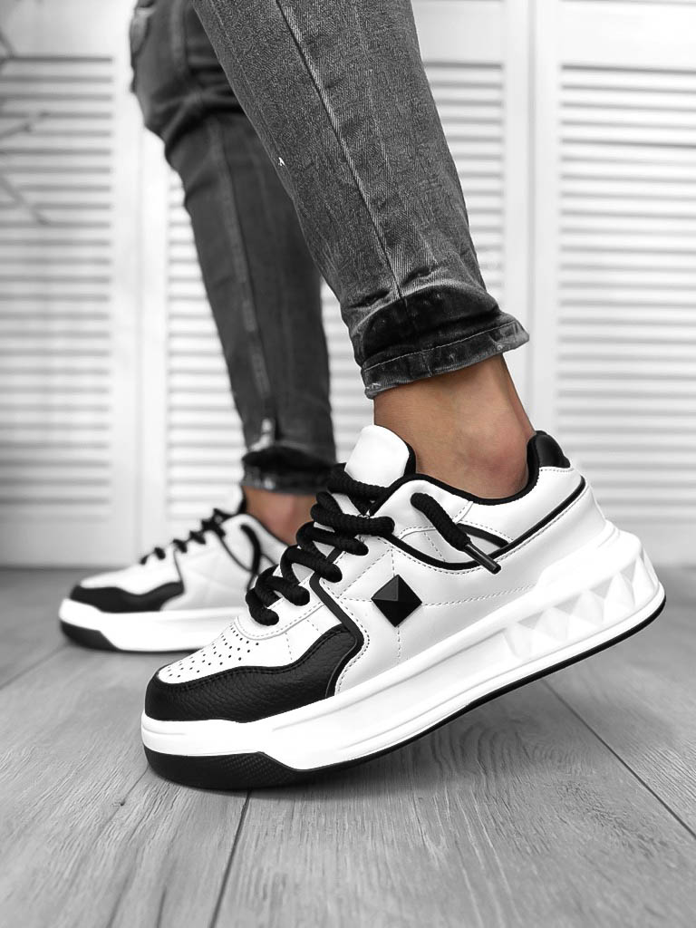 Adidasi Casual Barbati Albi cu Negru Confort