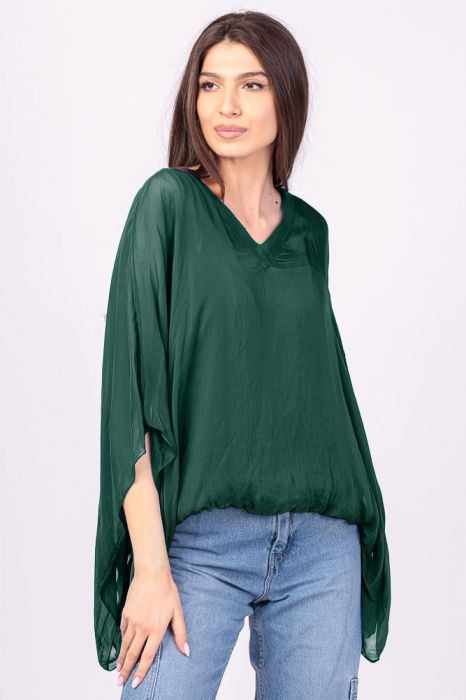 Bluza Shopika Verde Matase | Decolteu V Elegant