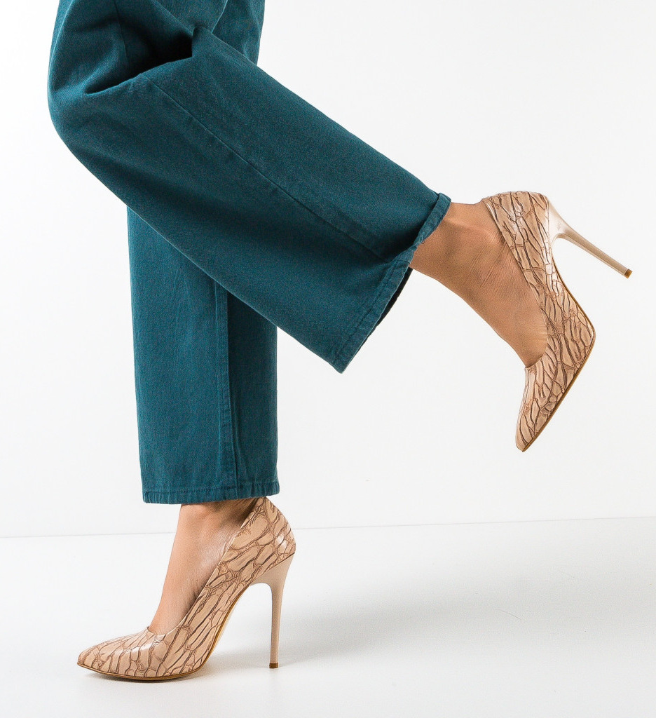 Pantofi cu Toc Kring Bej - Stil Feminin - imagine 2