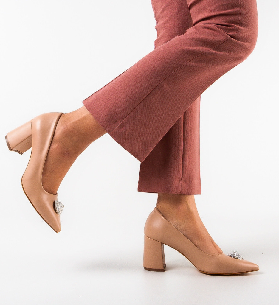 Pantofi Helsink Bej cu Toc Eleganți - imagine 3