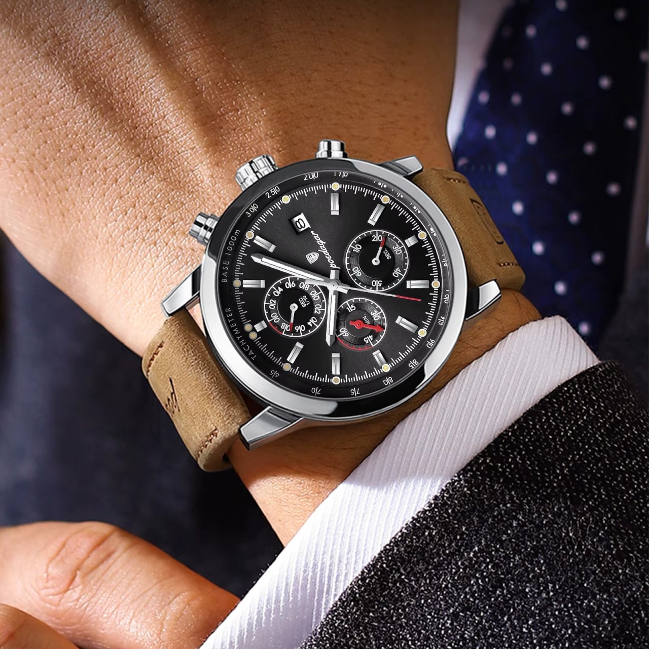 Ceas Poedagar Barbatesc pe Piele Naturala - imagine 3