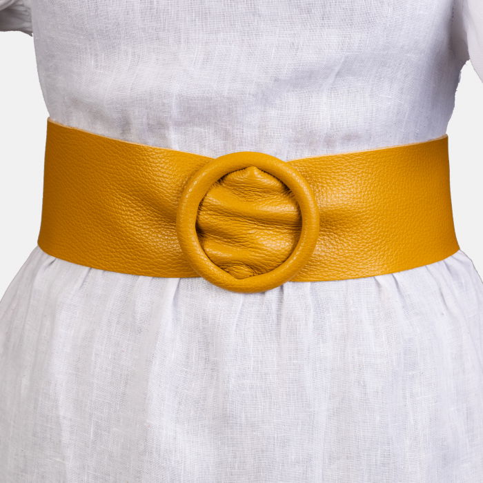 Curea Lată Piele Naturală Galben Mustar | Shopika