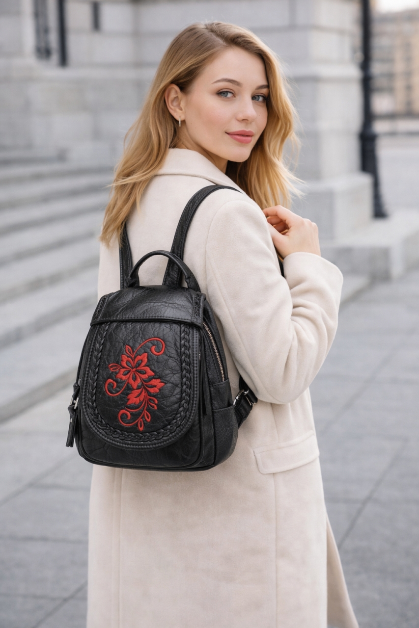 Rucsac Dama E-LY GT367 Negru, Piele Ecologica - imagine 2