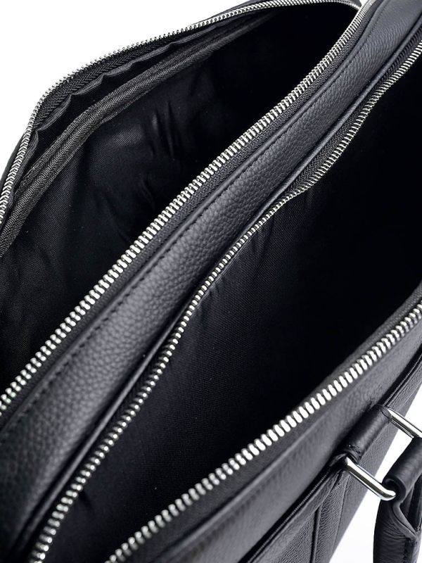Servieta barbati din piele naturala Neagra Gallantry - imagine 3
