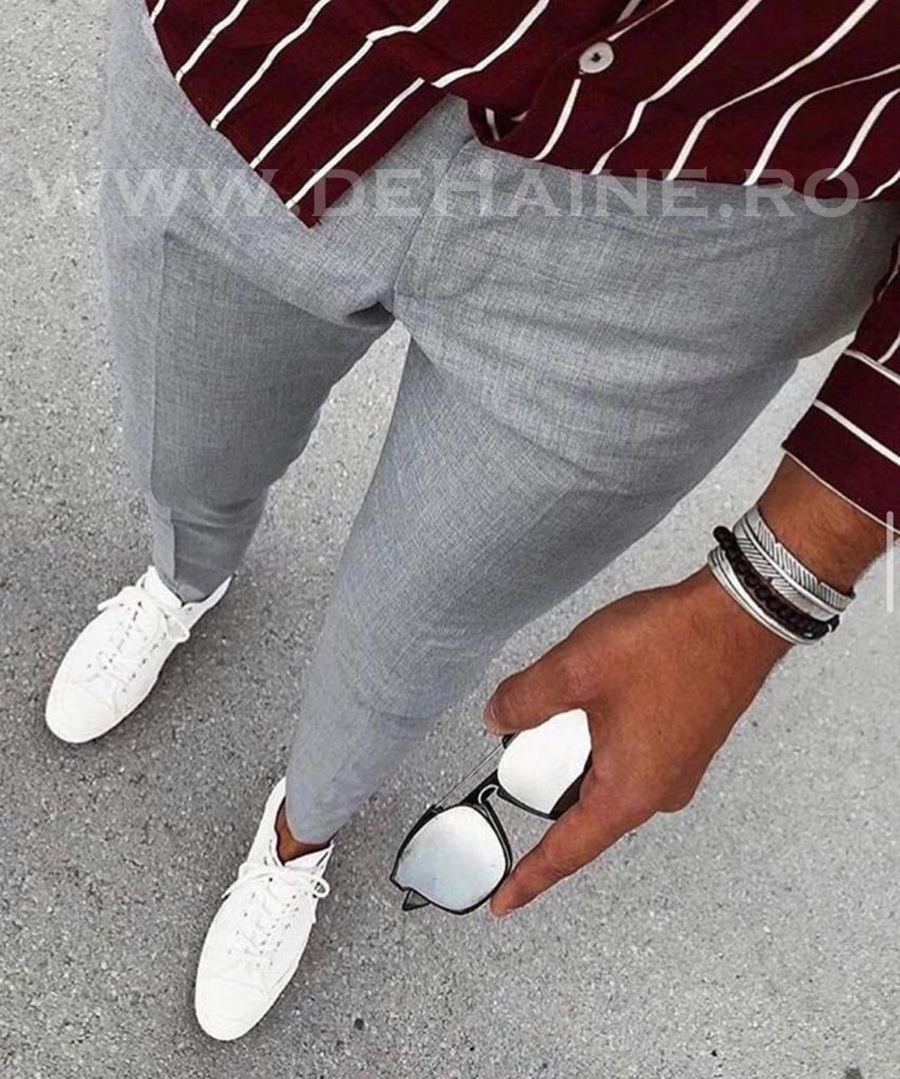Pantaloni Barbati Eleganti Gri - Stil Office Modern