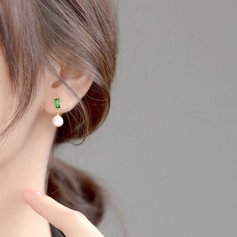 Cercei argint 925 Amanda cu perla si zirconiu verde - imagine 2