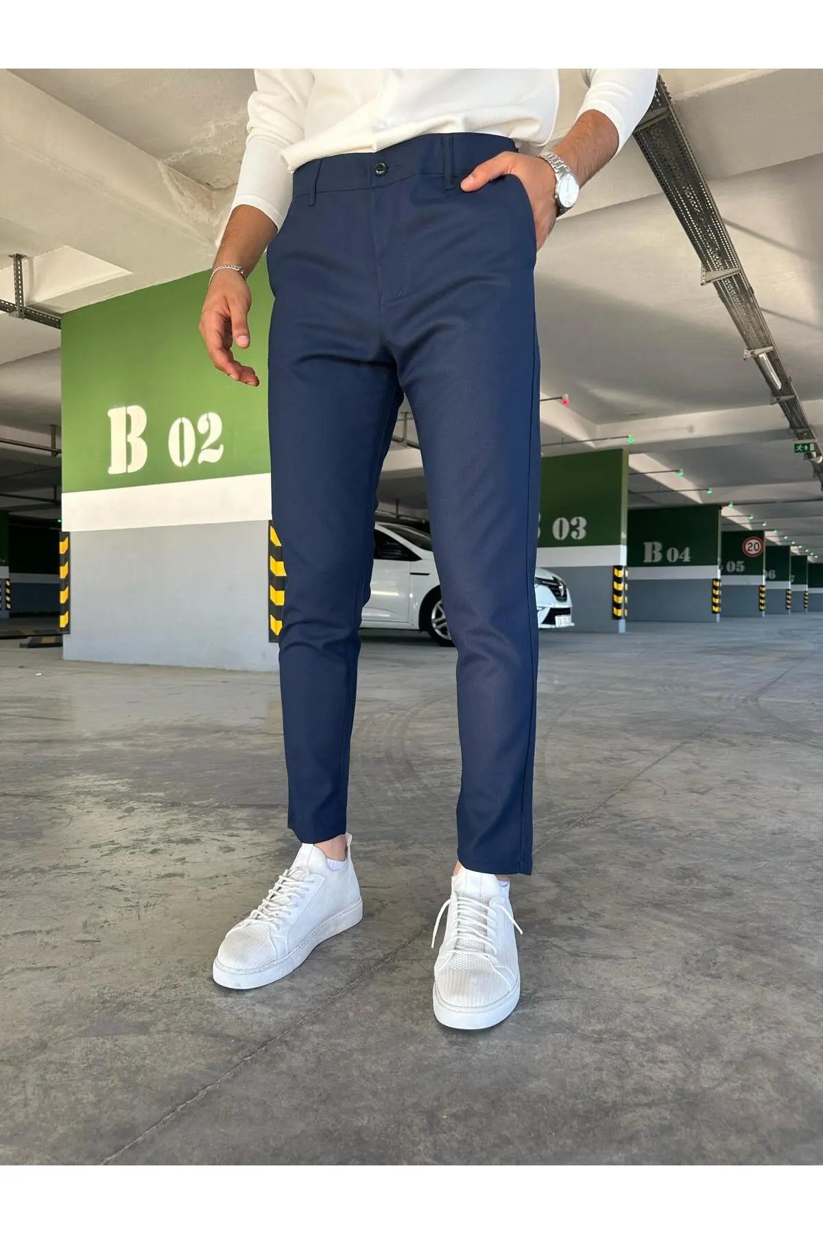 Pantaloni barbati casual bleumarin  C001