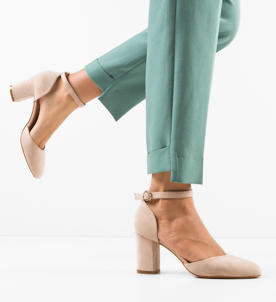 Pantofi Uneraya Bej cu toc elegant - imagine 4