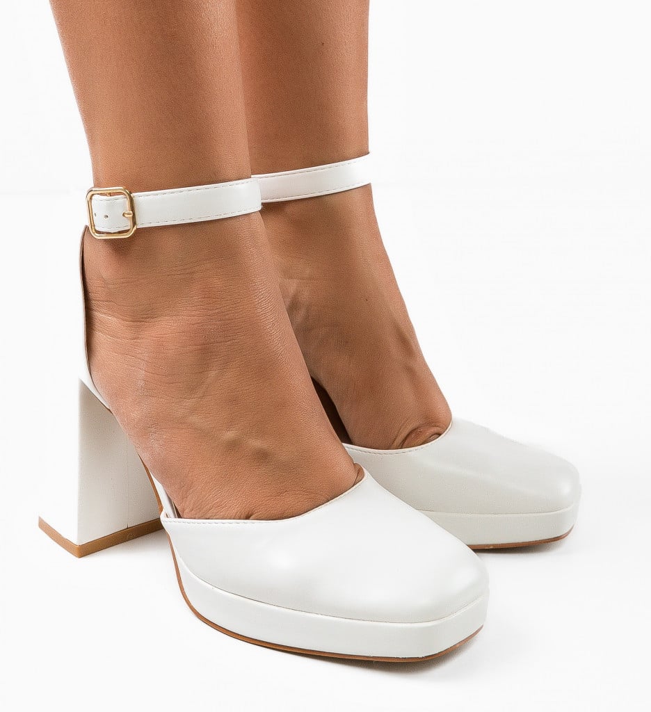 Pantofi Dama Flynn Albi cu Toc Eleganți - imagine 8