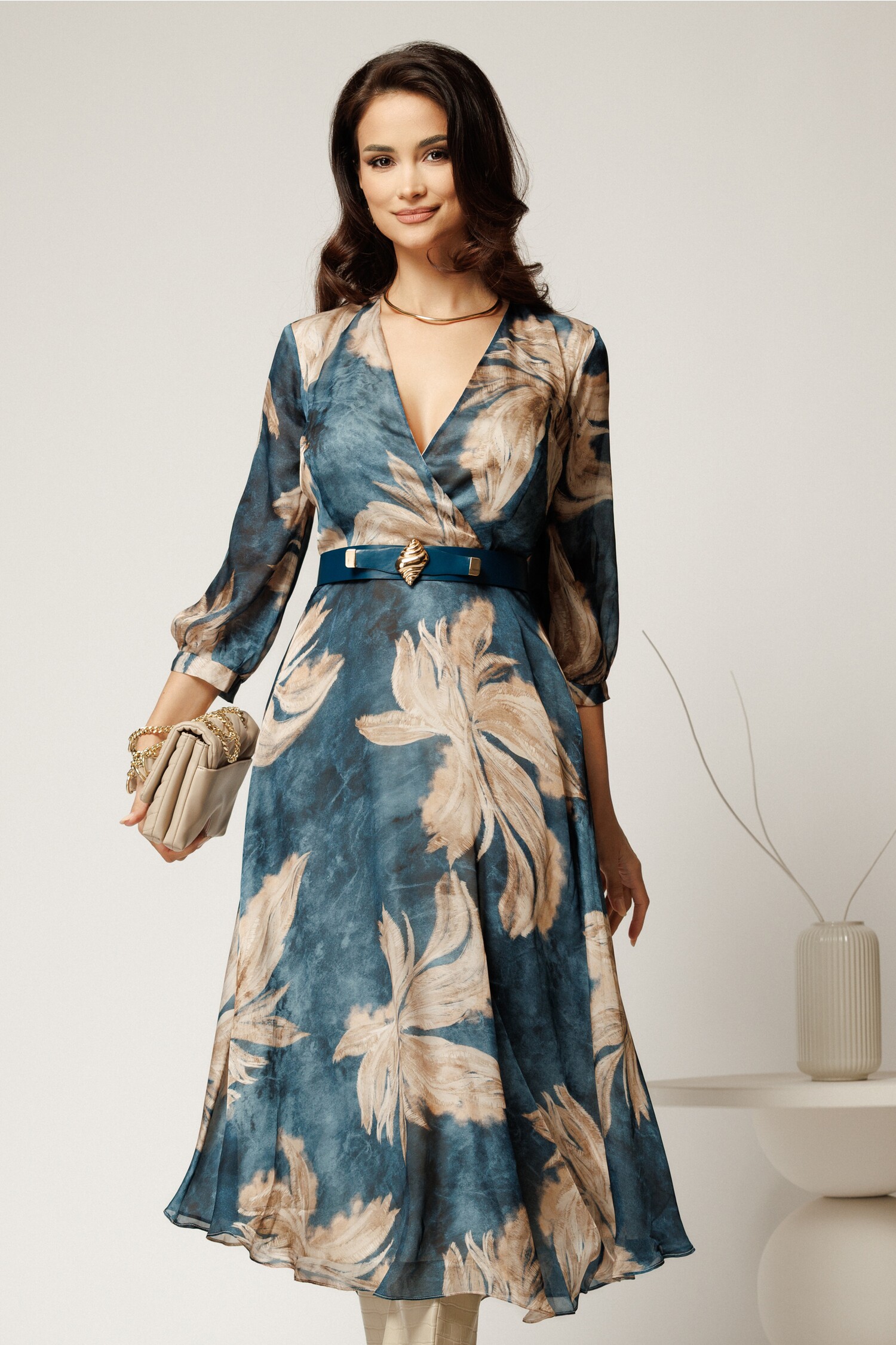 Rochie Midi Voal Imprimeu Eleganta Cununie Civila