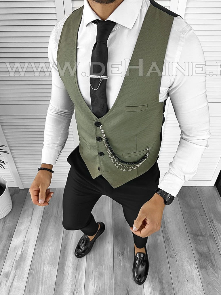 Vesta Barbati Slim Fit Verde Eleganta