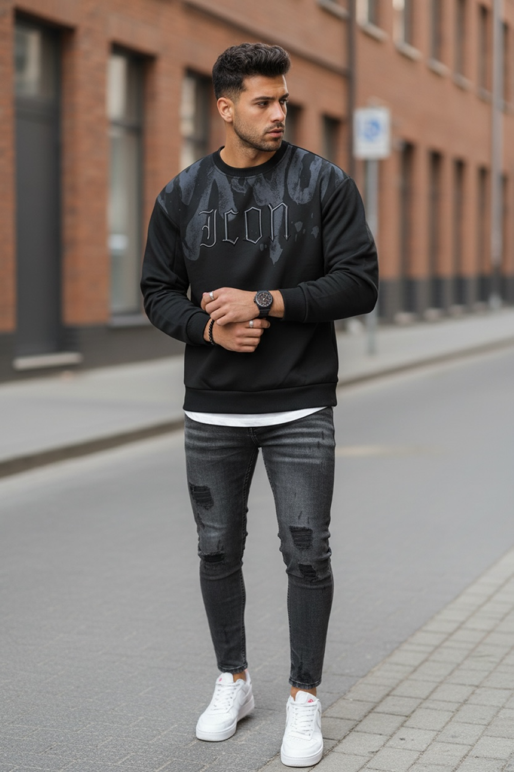Bluză Barbati Neagră Slim Fit Elegantă
