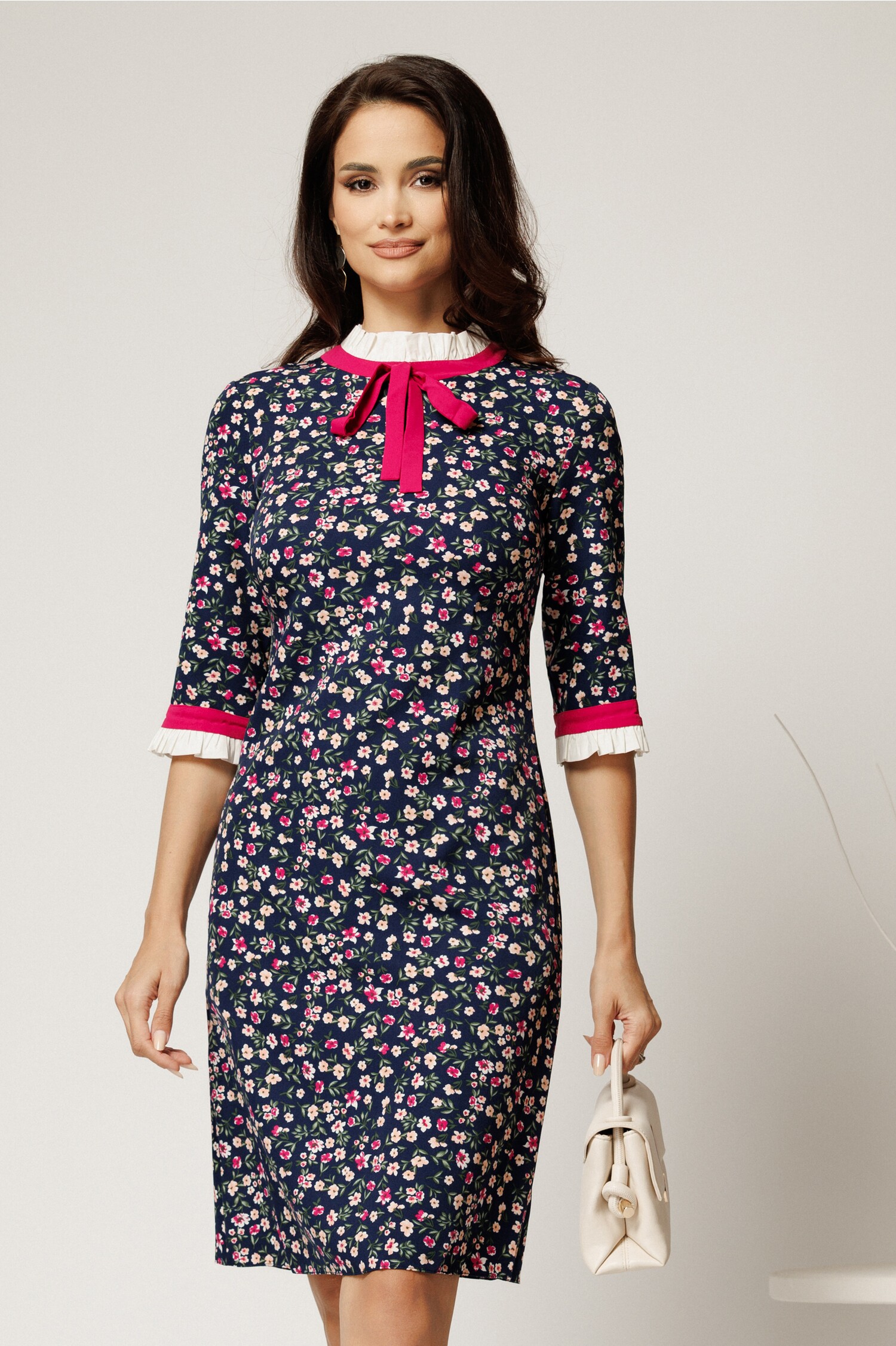 Rochie Office DY Fashion Bleumarin cu Flori